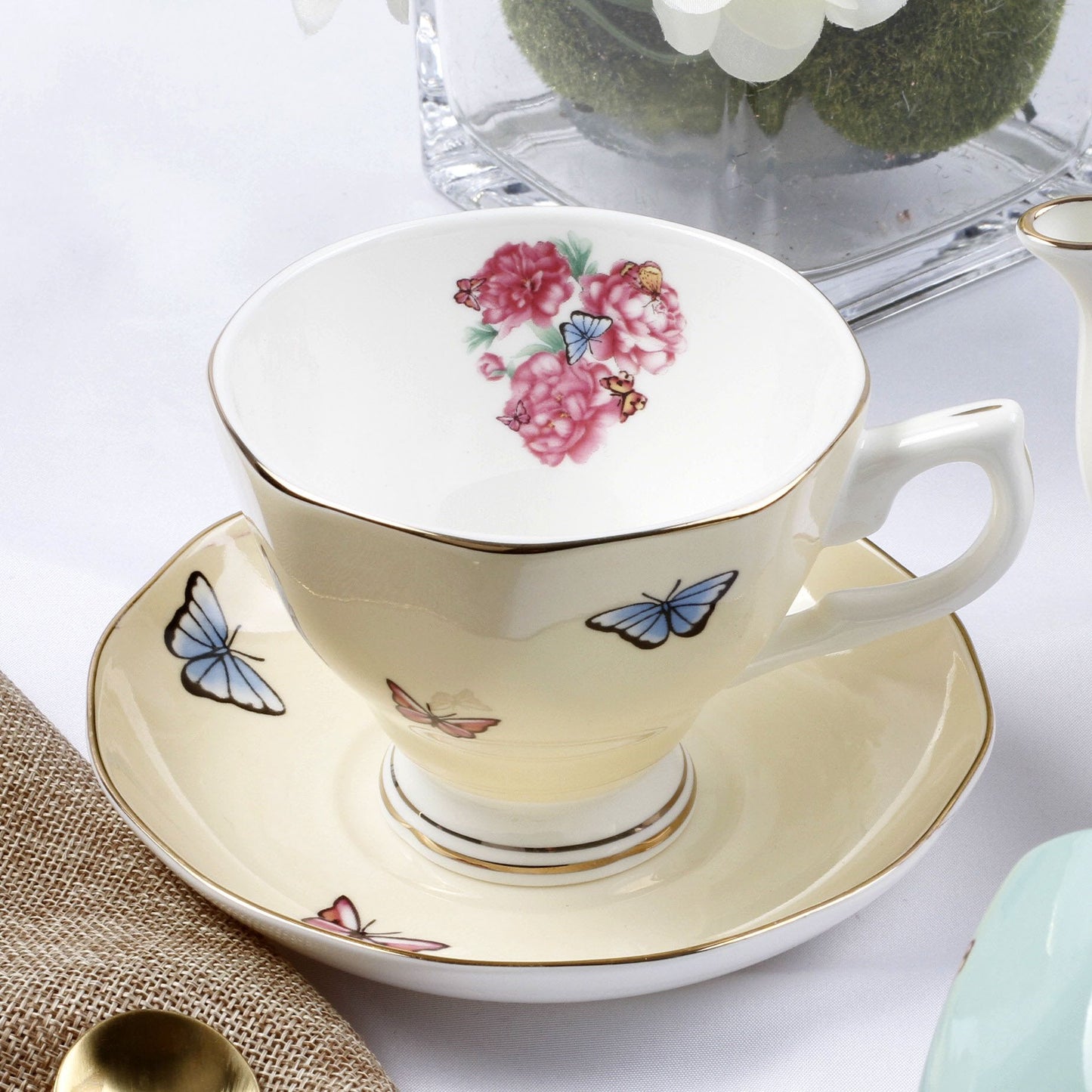 Floral Porcelain English Teacup & Saucer (9 Styles)