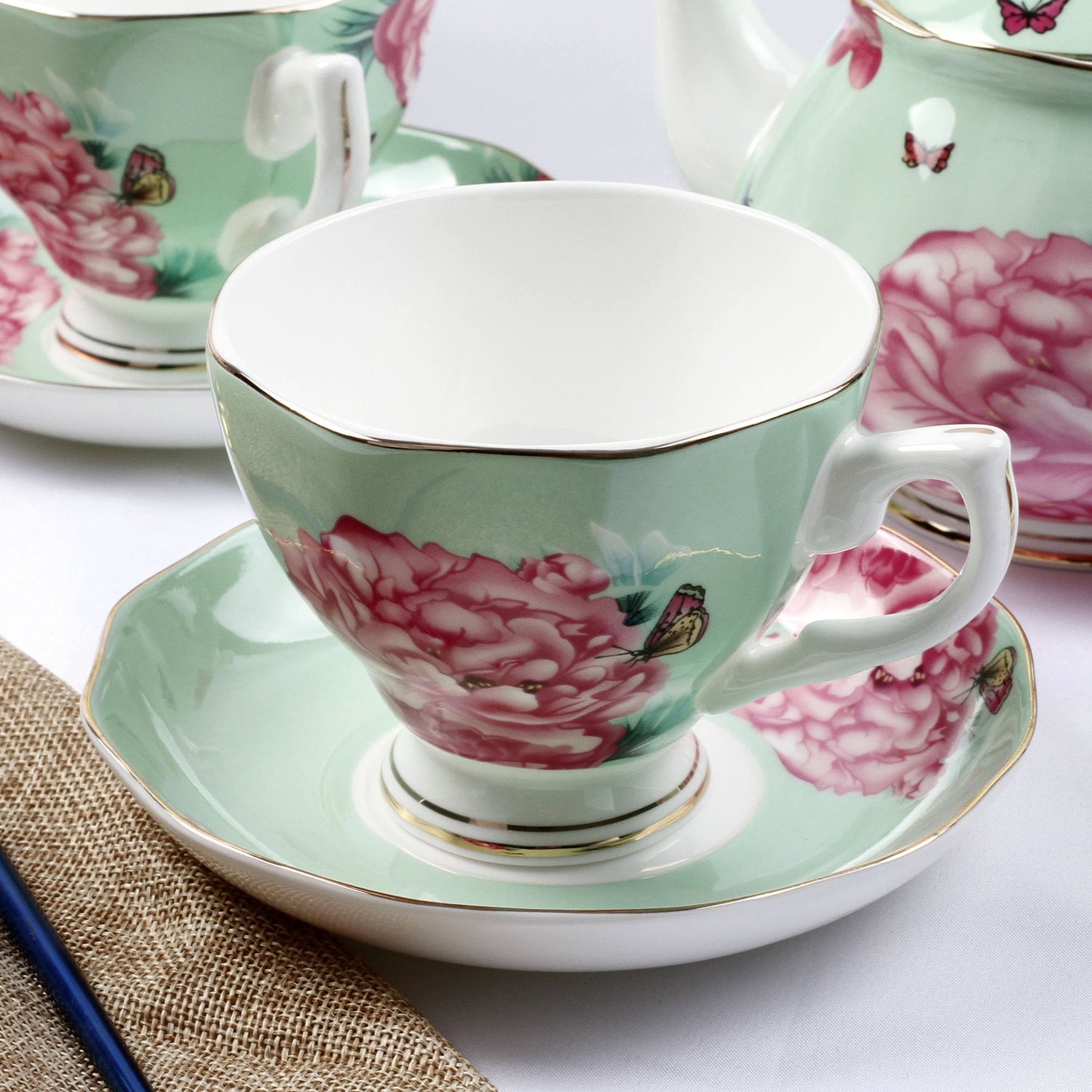 Floral Porcelain English Teacup & Saucer (9 Styles)